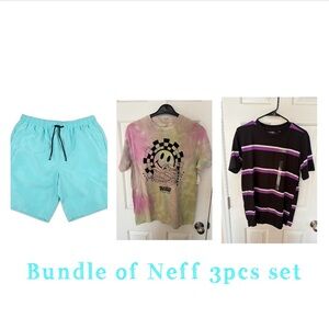Neff Tie-Dye and Striped Tee with Aqua Shorts Set